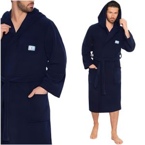 Pánsky župan župan s kapucňou bavlnený Neti GD-2-2002, tmavomodrý, 3XL/4XL