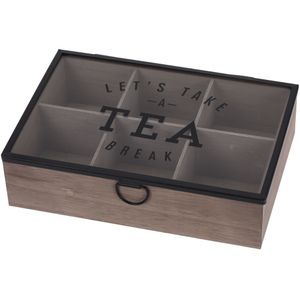 Teebox aus Holz mit 6 Fächern, Teedose 24x17x7 cm