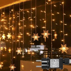 1.8m LED Schneeflocke Lichterkette 8 Lichtmodi Wasserdicht 31V Lichtervorhang für Innen Außen Garten Fenster Weihnachten Deko