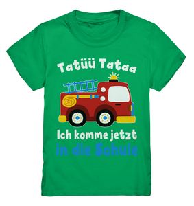 Feuerwehr Schulanfang Outfit Schulkind Geschenk Einschulung Feuerwehrauto T-Shirt – Kelly Green / 110/116 (5-6)