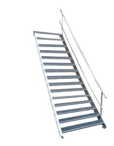 15 Stufen Stahltreppe einseitigem Geländer Breite 100 cm Geschosshöhe 250-320cm