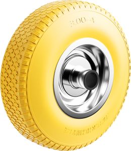 Wiltec Pannensicheres PolyurethanRad 3.00-4 75 x 255 mm 100 kg, Polyurethan Vollgummi Schubkarren Komplettrad mit Stahlfelge, Schubkarrenrad pannensicher