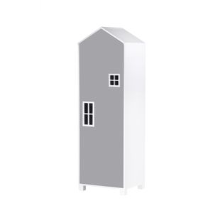 Selsey Kleiderschrank MIRUM - Kinderzimmerschrank in Hausform mit 5 Fächern, Weiß / Grau, 152 cm hoch