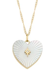 Fossil JF04430710 Halskette mit Anhänger Damen Locket Heart Perlmutt Gold-Ton