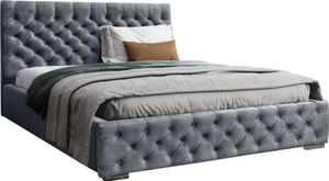 Sametová Čalouněná Postel Manželská Postel Komplet 140x200 160x200 180x200 cm Rám Postele s Lamelovým Roštem a Čelem - Hydrofobní Látka – Šedá - 160 x 200 cm