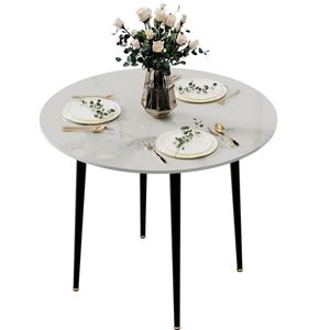WISFOR jedálenský stôl mramorový vzhľad, okrúhly kuchynský stôl jedálenský stôl pre 2-4 osoby, stôl s protišmykovými kovovými nohami, moderný dizajn