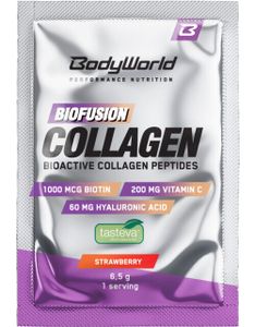 BodyWorld Biofusion Collagen 6,5 g Erdbeere / Kollagen / Peptan® Kollagenpeptide, angereichert mit Hyaluronsäure, Vitamin C und Biotin, gesüßt mit Stevia