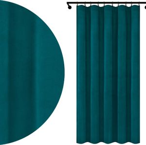 Fertig Fenstervorhang aus Velours mit Kräuselband 140x160 cm Türkis Blickdichte Gardine