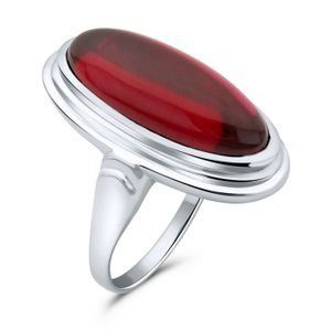 Cocktail Siegelring Solitärring 925 Silber Rhodiniert Zirkonia Stein Rot Damen 54 (17,2 mm Ø)