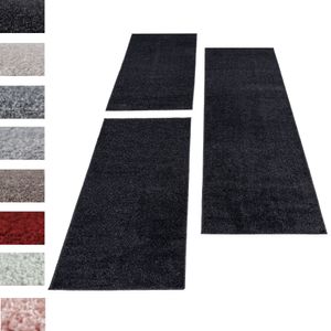 Bettumrandung Kurzflor Teppich 3 teilig Uni Läuferset Einfarbig , Farbe:Creme, Bettset:2 mal 60x100 + 1 mal 80x250