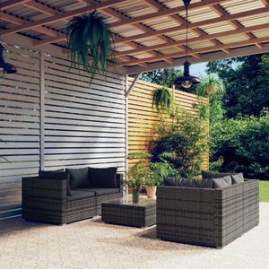 vidaXL 5-tlg. Garten-Lounge-Set mit Kissen Poly Rattan Grau