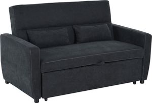 HOMCOM Schlafsofa, 2-Sitzer Sofa mit Schlaffunktion, Verstellbare Rückenlehne, Couch mit Kissen, Samtoptik, Schlafcouch mit Bettkasten, Schwarz