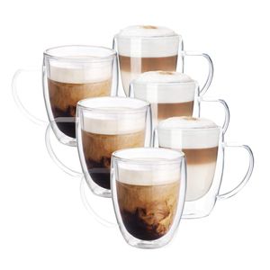 6x Caffe Latte Thermo Glass 350ml | Sklenice s dvojitou stěnou | Sada nápojového skla | Sklenice na čaj | Sklenice na kávu | Sada sklenic | Termo sklenice
