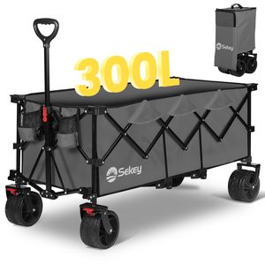 Sekey Extralanger Bollerwagen faltbar Transportwagen 150kg belastbar, Ladebereich von 1,2 m Länge, Gerätewagen, CompactFold-Serie Grau
