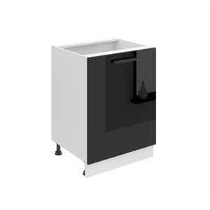 Belini Unterschrank Küche, Küchenunterschrank 60 cm Breite. SD Küchenunterschrank ohne Arbeitsplatte. Küchenschrank mit 1 Tür, Schwarz Hochglanz