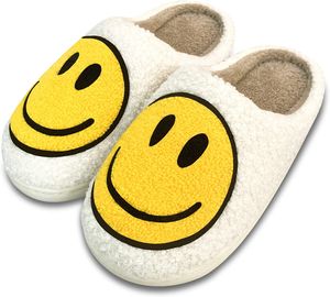 ASKSA Hausschuhe Smiley Damen Herren Winter Warme Plüsch Emoji Haus Pantoffeln, Gelb, Größe: 44-45