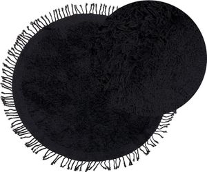 BELIANI Teppich Schwarz Baumwolle Rund ⌀ 140 cm mit Fransen Getuftet Modern Boho Langhaar Hochflor Shaggy Bettvorleger Läufer für Fußbodenheizung
