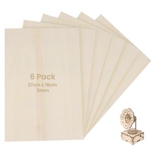 Belle Vous 6er Pack Sperrholzplatte 5mm Holzplatten zum Basteln - 27 x 18 cm - Unbearbeitete DIY Dünne Bastel Holzplatte für Schilder - Perfekt für