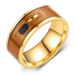 NFC-Edelstahl-Telefonchip, tropfendes Öl, Dual-Drachenmuster, Smart-Ring-Geschenk-Goldener Ring US 10