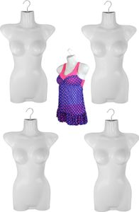 5er Set Torso Weiblich - 70 cm Damentorso aus Kunststoff - Oberkörper Halbplastik in Farbe weiß - Mannequin Büste - Halbschale Damenbody - Büstenform - Schaufensterpuppe mit Haken - 5 Stück Dekotorso
