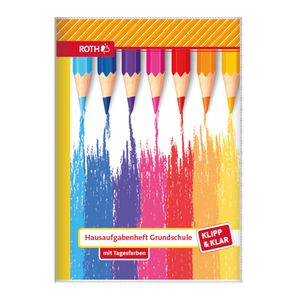ROTH Klipp&Klar Hausaufgabenheft Buntstifte - A5 mit Tagesfarben, Grundschulaufgabenheft mit Umschlag