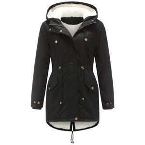 Damen Winter Warm Dicker Reißverschluss Mantel Kapuzen Parka Lange Jacke Outwear,Farbe: Schwarz,Größe:M
