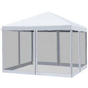 Outsunny Faltpavillon Pavillon Faltzelt mit Seitenwänden inkl. Tragetasche, Metall+Oxford, Weiß, 3x3x2,55m