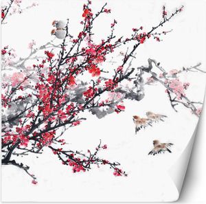 Vlies fototapete Vögel auf einem Kirschblütenzweig 150x150 cm Feeby Rot inkl. Kleber einfache Montage Vlies fototapete Vögel auf einem Kirschblütenzweig 150x150 cm Feeby Rot inkl. Kleber einfache Montage