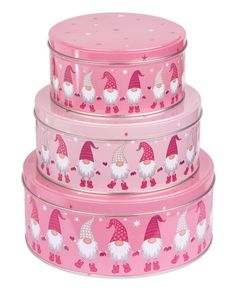 BigDean 3er Set Keksdosen - rosa in Wichtel-Design, 3 versch. Größen – Plätzchen-Dosen Gebäckdosen