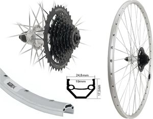 AGGRO-X 28 Zoll Alu Hinterrad 19-622 Laufrad Hohlkammer Felgenbremse inkl. Shimano 8 Fach Zahnkranz