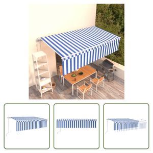 The Living Store Markise Automatisch Einziehbar mit Volant 6x3 m Blau und Weiß