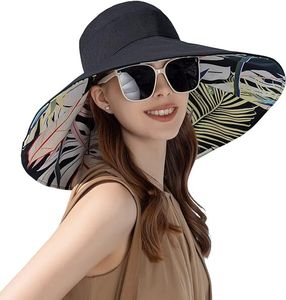 Frauen Sommer Sonnenhut mit breiter Krempe, drahtverstärktem Rand, floraler Strand Bucket Hat, wendbar, faltbar, Reise UV-Schutz Damen Hut