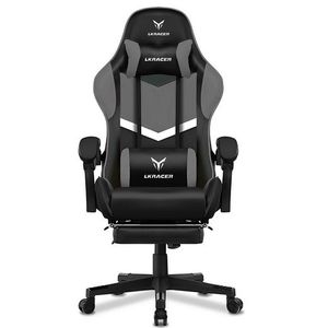 LUCKRACER fotel gamingowy fotel biurowy fotel gamingowy ergonomiczny z poduszką lędźwiową poduszką zagłówka fotel gamingowy z regulacją wysokości udźwig 150 kg, podnóżek szary