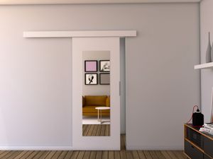 Minio, Schiebetür, Zimmertür, Innentür "CLEAN I",  mit Spiegel, 76 cm,  Weiß Matt Farbe
