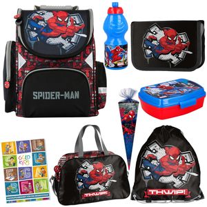 Schulranzen für Jungen und Mädchen - Schul-Rucksack für Kinder mit Federmäppchen - Schuhbeutel und Hausaufgabenheft - Spider-Man Motiv