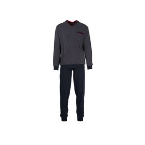 GÖTZBURG Herren Schlafanzug lang - Pyjama V-Ausschnitt, Pure Baumwolle Marine 5XL (62)