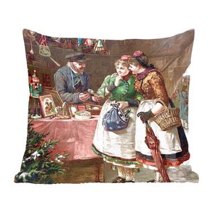 MuchoWow®Imitaceační polštář Polštář na pohovkuImitaceační polštář do obývacího pokoje 45x45 Vánoce - Portrét Vánoční trh - Vintage