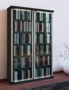 VCM Wood CD DVD Stand Shelf Cabinet Storage Stojaca polica Galéria Sklenené dvere čierne