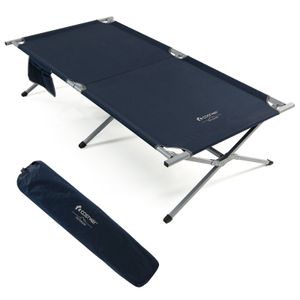 COSTWAY Camp Bed Foldable XXL, 214,5x106cm Camp Bed Loadable up to 150 kg with Side Pocket, Portable Camp Bed incl. Přenosná taška, skládací kempinkové lůžko pro kempování a pláž Modrá