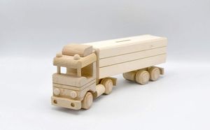 MyBer LKW Spardose aus Massivholz mit Anhänger Handarbeit Sparschweinschen Holz Auto PM-DG004A