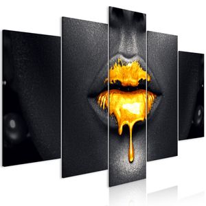 Leinwandbilder Gold schwarz Frauen Lippen 200x100 cm Vlies Leinwandbild 5 tlg Kunstdruck modern Wandbilder XXL Wanddekoration Design Wand Bild - Abstrakt h-B-0123-b-m