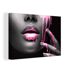 OneMillionCanvasses® - Leinwandbilder - 120x80 cm, Lippen - Rosa - Schwarz, Wandbilder Kunstdruck Wanddekoration - Wanddekorationen - Wohnzimmer