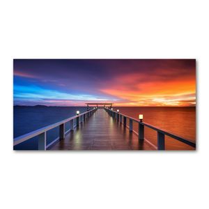 Tulup® Leinwandbild - 120x60 cm - Wandkunst - Drucke auf Leinwand - Leinwanddruck - Landschaften - Orange - Holzbrücke