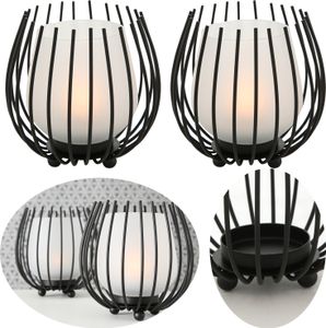 LS-LebenStil 2x Eisen Windlicht Gläser Schwarz Set Milch-Glas Teelichthalter Teelichtglas Windlichthalter Kerzenhalter Kerzenglas Kerzenständer