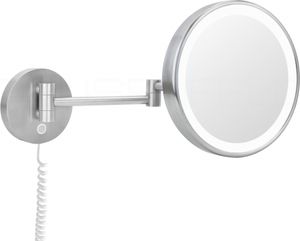 DEUSENFELD WL100CTEG - Echt Edelstahl Premium LED Kosmetikspiegel, CTT - stufenlos einstellbarer Farbton von 2700-6500K, LED Touch-Control, 10x Vergrößerung, Ø20cm, verdeckte Befestigung, SS304 matt gebürstet