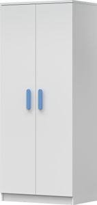 Šatní skříň se závěsnými dveřmi Šatní skříň Dětská dvoudveřová skříň 80 cm Bílá/bílá Dřevěné úchytky Modrá - Jonas 06