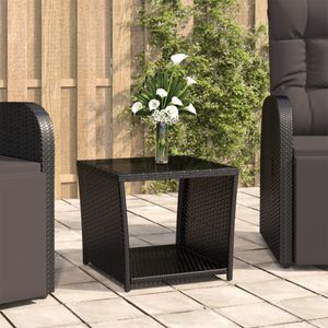 möbel - Tisch Beistelltisch| Schwarz outdoor Beistelltisch mit Glasplatte Schwarz Poly Rattan & Hartglas 1parcel 2023