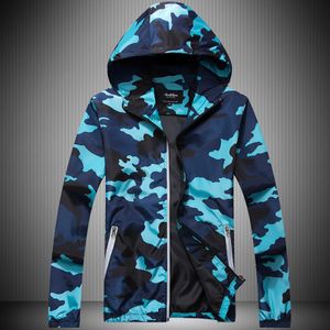 Herren Camouflage Print Mantel Rollkragenjacke Reißverschluss Lässige Kapuzen Outwear Taschen,Farbe: Blau,Größe:4XL