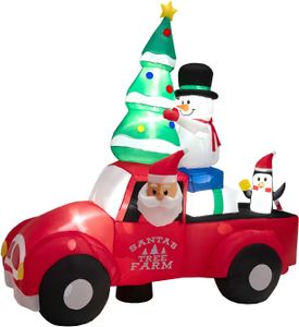 GOPLUS 240cm Aufblasbarer Weihnachtsmann im Auto  mit LED-Lichtern, Weihnachtsdekoration, Eingebautem Gebläse, Weihnachtsmann mit Weihnachtsbaum