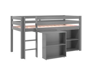 Hochbett Pino mit Schreibtisch und Regal Kiefer Grau